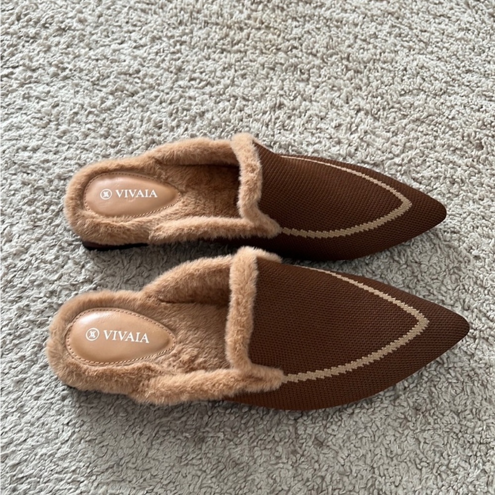 VIVAIA Women's Brown Loafers with Faux Fur Lining